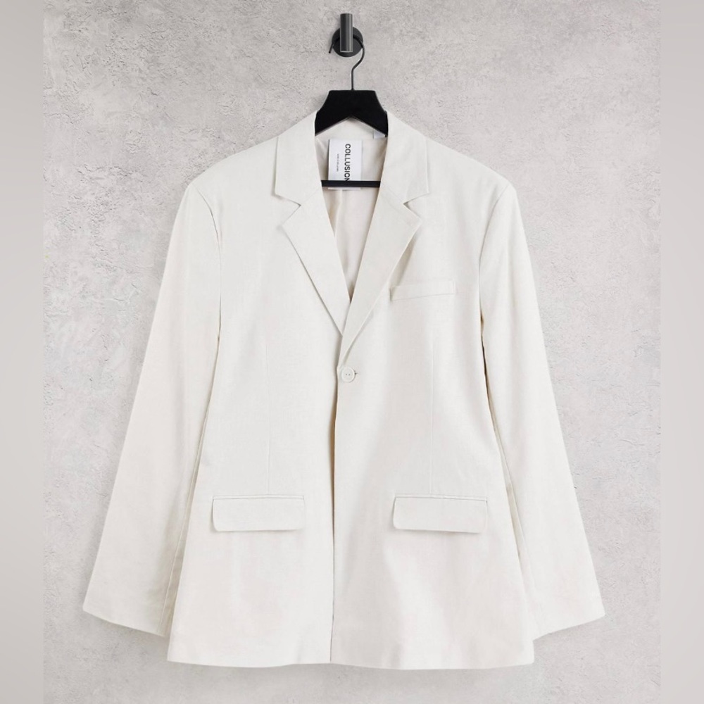 COLLUSION Unisex oversized blazer in off-white